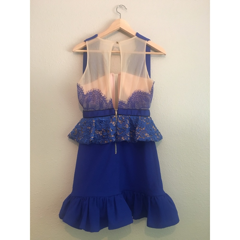 Royal Blue Three floor Lace Peplum Sheer MiniDress - Picture 2 of 5